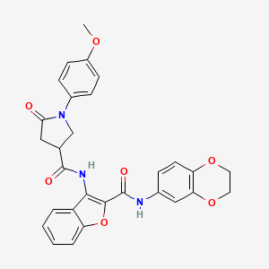 molecular formula C29H25N3O7 B2424174 N-(2-((2,3-dihydrobenzo[b][1,4]dioxin-6-yl)carbamoyl)benzofuran-3-yl)-1-(4-methoxyphenyl)-5-oxopyrrolidine-3-carboxamide CAS No. 888469-11-2