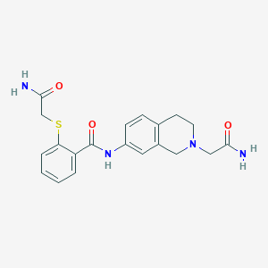 molecular formula C20H22N4O3S B2424175 N-[2-(2-Amino-2-oxoethyl)-3,4-dihydro-1H-isoquinolin-7-yl]-2-(2-amino-2-oxoethyl)sulfanylbenzamide CAS No. 2411245-08-2
