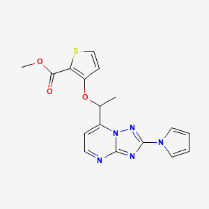 molecular formula C17H15N5O3S B2424187 methyl 3-{1-[2-(1H-pyrrol-1-yl)-[1,2,4]triazolo[1,5-a]pyrimidin-7-yl]ethoxy}thiophene-2-carboxylate CAS No. 303146-16-9
