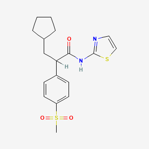 molecular formula C18H22N2O3S2 B2424191 3-Cyclopentyl-2-(4-methanesulfonyl-phenyl)-N-thiazol-2-yl-propionamide CAS No. 300352-96-9