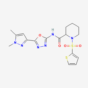 molecular formula C17H20N6O4S2 B2424192 N-(5-(1,5-dimethyl-1H-pyrazol-3-yl)-1,3,4-oxadiazol-2-yl)-1-(thiophen-2-ylsulfonyl)piperidine-2-carboxamide CAS No. 1103263-72-4