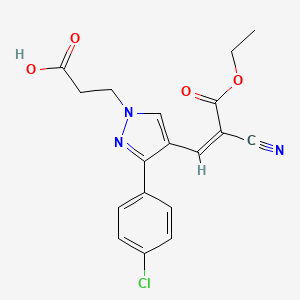molecular formula C18H16ClN3O4 B2424201 3-[3-(4-chlorophenyl)-4-[(Z)-2-cyano-3-ethoxy-3-oxoprop-1-enyl]pyrazol-1-yl]propanoic acid CAS No. 882223-90-7