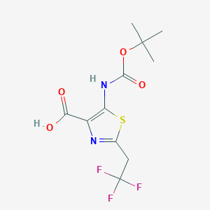molecular formula C11H13F3N2O4S B2424220 5-[(2-Methylpropan-2-yl)oxycarbonylamino]-2-(2,2,2-trifluoroethyl)-1,3-thiazole-4-carboxylic acid CAS No. 2287315-22-2
