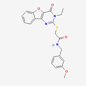 molecular formula C22H21N3O4S B2424224 2-[(3-ethyl-4-oxo-3,4-dihydro[1]benzofuro[3,2-d]pyrimidin-2-yl)sulfanyl]-N-(3-methoxybenzyl)acetamide CAS No. 899962-33-5