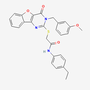 molecular formula C28H25N3O4S B2424249 N-(4-ethylphenyl)-2-({5-[(3-methoxyphenyl)methyl]-6-oxo-8-oxa-3,5-diazatricyclo[7.4.0.0^{2,7}]trideca-1(9),2(7),3,10,12-pentaen-4-yl}sulfanyl)acetamide CAS No. 899754-55-3