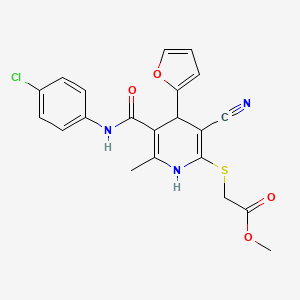 molecular formula C21H18ClN3O4S B2424268 Methyl 2-({5-[(4-chlorophenyl)carbamoyl]-3-cyano-4-(furan-2-YL)-6-methyl-1,4-dihydropyridin-2-YL}sulfanyl)acetate CAS No. 375836-15-0