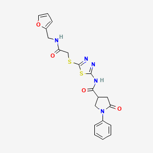 molecular formula C20H19N5O4S2 B2424291 N-(5-((2-((furan-2-ylmethyl)amino)-2-oxoethyl)thio)-1,3,4-thiadiazol-2-yl)-5-oxo-1-phenylpyrrolidine-3-carboxamide CAS No. 872594-67-7