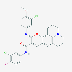 (11Z)-N-(3-chloro-4-fluorophenyl)-11-[(3-chloro-4-methoxyphenyl)imino]-2,3,6,7-tetrahydro-1H,5H,11H-pyrano[2,3-f]pyrido[3,2,1-ij]quinoline-10-carboxamide