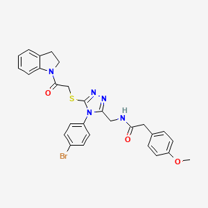 molecular formula C28H26BrN5O3S B2424344 N-((4-(4-bromophenyl)-5-((2-(indolin-1-yl)-2-oxoethyl)thio)-4H-1,2,4-triazol-3-yl)methyl)-2-(4-methoxyphenyl)acetamide CAS No. 392680-41-0