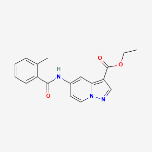 molecular formula C18H17N3O3 B2424366 Ethyl 5-(2-methylbenzamido)pyrazolo[1,5-a]pyridine-3-carboxylate CAS No. 1421583-90-5