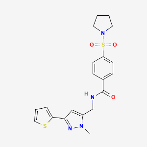 N-[(2-Methyl-5-thiophen-2-ylpyrazol-3-yl)methyl]-4-pyrrolidin-1-ylsulfonylbenzamide