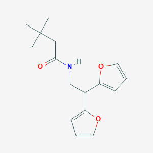 molecular formula C16H21NO3 B2424391 N-[2,2-bis(furan-2-yl)ethyl]-3,3-dimethylbutanamide CAS No. 2320957-35-3
