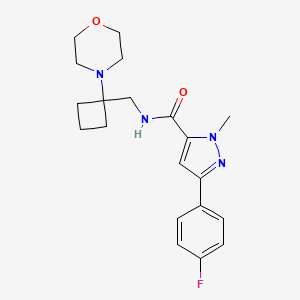 molecular formula C20H25FN4O2 B2424438 5-(4-Fluorophenyl)-2-methyl-N-[(1-morpholin-4-ylcyclobutyl)methyl]pyrazole-3-carboxamide CAS No. 2380167-31-5