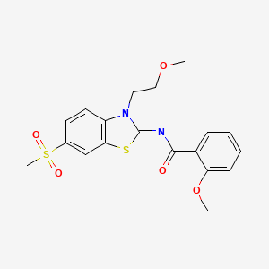 molecular formula C19H20N2O5S2 B2424440 N-[(2Z)-6-methanesulfonyl-3-(2-methoxyethyl)-2,3-dihydro-1,3-benzothiazol-2-ylidene]-2-methoxybenzamide CAS No. 864977-38-8