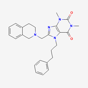 molecular formula C26H29N5O2 B2424452 8-(3,4-dihydroisoquinolin-2(1H)-ylmethyl)-1,3-dimethyl-7-(3-phenylpropyl)-3,7-dihydro-1H-purine-2,6-dione CAS No. 851943-24-3
