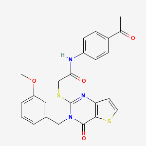 molecular formula C24H21N3O4S2 B2424467 N-(4-acetylphenyl)-2-({3-[(3-methoxyphenyl)methyl]-4-oxo-3H,4H-thieno[3,2-d]pyrimidin-2-yl}sulfanyl)acetamide CAS No. 1252890-75-7