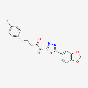 molecular formula C18H14FN3O4S B2424536 N-(5-(benzo[d][1,3]dioxol-5-yl)-1,3,4-oxadiazol-2-yl)-3-((4-fluorophenyl)thio)propanamide CAS No. 921900-18-7