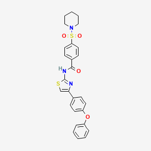 molecular formula C27H25N3O4S2 B2424560 N-(4-(4-phenoxyphenyl)thiazol-2-yl)-4-(piperidin-1-ylsulfonyl)benzamide CAS No. 361159-24-2