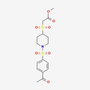 molecular formula C16H21NO7S2 B2424616 Methyl 2-((1-((4-acetylphenyl)sulfonyl)piperidin-4-yl)sulfonyl)acetate CAS No. 1448073-63-9