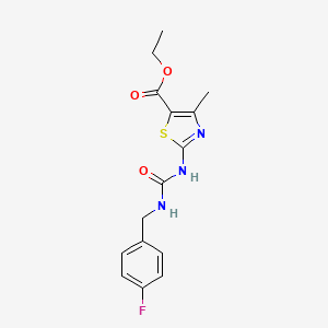 molecular formula C15H16FN3O3S B2424677 Ethyl 2-(3-(4-fluorobenzyl)ureido)-4-methylthiazole-5-carboxylate CAS No. 1203361-32-3