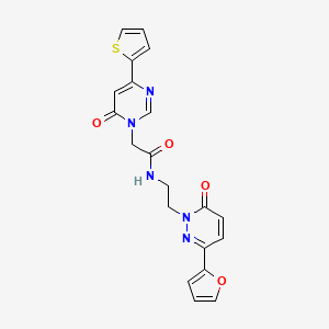 molecular formula C20H17N5O4S B2424704 N-(2-(3-(furan-2-yl)-6-oxopyridazin-1(6H)-yl)ethyl)-2-(6-oxo-4-(thiophen-2-yl)pyrimidin-1(6H)-yl)acetamide CAS No. 1251564-80-3