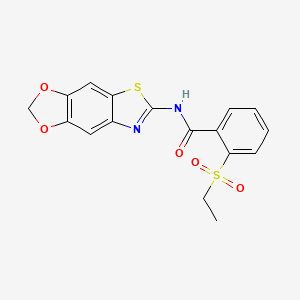 molecular formula C17H14N2O5S2 B2424782 N-{4,6-dioxa-10-thia-12-azatricyclo[7.3.0.0^{3,7}]dodeca-1(9),2,7,11-tetraen-11-yl}-2-(ethanesulfonyl)benzamide CAS No. 886931-14-2
