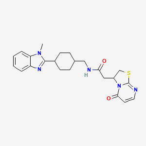 molecular formula C23H27N5O2S B2424784 N-((4-(1-methyl-1H-benzo[d]imidazol-2-yl)cyclohexyl)methyl)-2-(5-oxo-3,5-dihydro-2H-thiazolo[3,2-a]pyrimidin-3-yl)acetamide CAS No. 1207049-85-1
