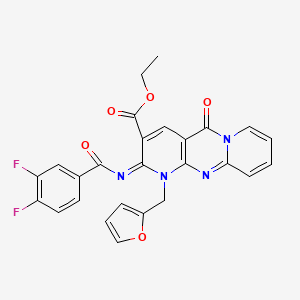 molecular formula C26H18F2N4O5 B2424793 ethyl 6-(3,4-difluorobenzoyl)imino-7-(furan-2-ylmethyl)-2-oxo-1,7,9-triazatricyclo[8.4.0.03,8]tetradeca-3(8),4,9,11,13-pentaene-5-carboxylate CAS No. 685860-26-8