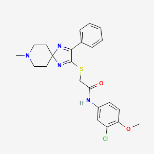 molecular formula C23H25ClN4O2S B2424803 N-(3-CHLORO-4-METHOXYPHENYL)-2-({8-METHYL-3-PHENYL-1,4,8-TRIAZASPIRO[4.5]DECA-1,3-DIEN-2-YL}SULFANYL)ACETAMIDE CAS No. 1185061-29-3
