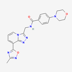 molecular formula C21H21N7O3 B2424869 N-((8-(3-methyl-1,2,4-oxadiazol-5-yl)-[1,2,4]triazolo[4,3-a]pyridin-3-yl)methyl)-4-morpholinobenzamide CAS No. 2034531-69-4