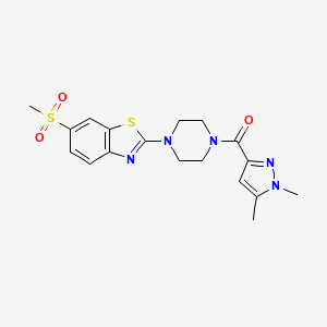 molecular formula C18H21N5O3S2 B2424876 (1,5-dimethyl-1H-pyrazol-3-yl)(4-(6-(methylsulfonyl)benzo[d]thiazol-2-yl)piperazin-1-yl)methanone CAS No. 1013770-00-7
