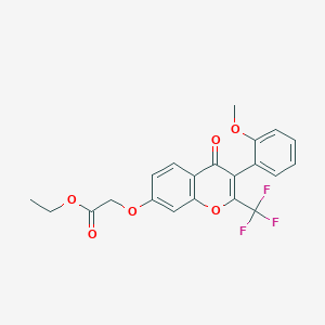 molecular formula C21H17F3O6 B2424903 ethyl 2-{[3-(2-methoxyphenyl)-4-oxo-2-(trifluoromethyl)-4H-chromen-7-yl]oxy}acetate CAS No. 303119-79-1
