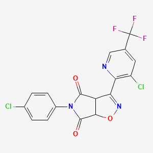 molecular formula C17H8Cl2F3N3O3 B2424952 5-(4-chlorophenyl)-3-[3-chloro-5-(trifluoromethyl)-2-pyridinyl]-3aH-pyrrolo[3,4-d]isoxazole-4,6(5H,6aH)-dione CAS No. 339029-68-4