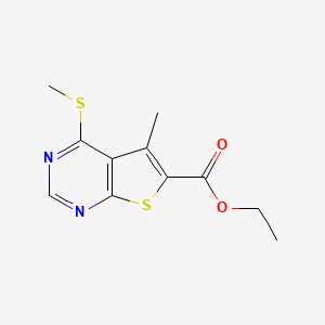 molecular formula C11H12N2O2S2 B2425033 Ethyl 5-methyl-4-(methylsulfanyl)thieno[2,3-d]pyrimidine-6-carboxylate CAS No. 1797985-05-7