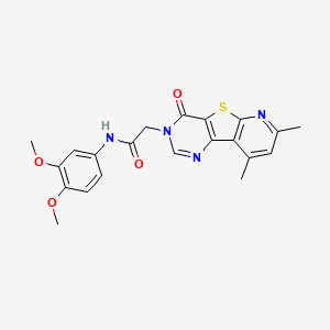 molecular formula C21H20N4O4S B2425074 N-(3,4-dimethoxyphenyl)-2-(11,13-dimethyl-6-oxo-8-thia-3,5,10-triazatricyclo[7.4.0.02,7]trideca-1(9),2(7),3,10,12-pentaen-5-yl)acetamide CAS No. 946235-52-5