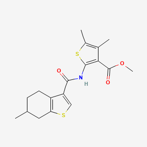 molecular formula C18H21NO3S2 B2425078 METHYL 4,5-DIMETHYL-2-(6-METHYL-4,5,6,7-TETRAHYDRO-1-BENZOTHIOPHENE-3-AMIDO)THIOPHENE-3-CARBOXYLATE CAS No. 868153-84-8
