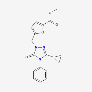 molecular formula C18H17N3O4 B2425120 methyl 5-((3-cyclopropyl-5-oxo-4-phenyl-4,5-dihydro-1H-1,2,4-triazol-1-yl)methyl)furan-2-carboxylate CAS No. 1396759-00-4