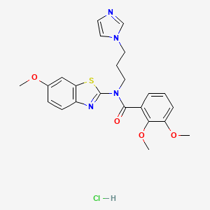 molecular formula C23H25ClN4O4S B2425121 N-(3-(1H-imidazol-1-yl)propyl)-2,3-dimethoxy-N-(6-methoxybenzo[d]thiazol-2-yl)benzamide hydrochloride CAS No. 1216563-77-7