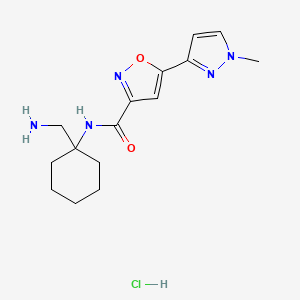 molecular formula C15H22ClN5O2 B2425169 N-[1-(Aminomethyl)cyclohexyl]-5-(1-methylpyrazol-3-yl)-1,2-oxazole-3-carboxamide;hydrochloride CAS No. 2418708-66-2