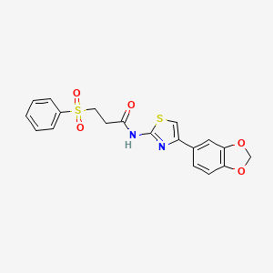 molecular formula C19H16N2O5S2 B2425191 N-(4-(benzo[d][1,3]dioxol-5-yl)thiazol-2-yl)-3-(phenylsulfonyl)propanamide CAS No. 868676-17-9