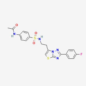 molecular formula C20H18FN5O3S2 B2425193 N-[4-({2-[2-(4-fluorophenyl)-[1,2,4]triazolo[3,2-b][1,3]thiazol-6-yl]ethyl}sulfamoyl)phenyl]acetamide CAS No. 895442-64-5