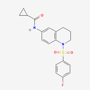 molecular formula C19H19FN2O3S B2425197 N-[1-(4-fluorobenzenesulfonyl)-1,2,3,4-tetrahydroquinolin-6-yl]cyclopropanecarboxamide CAS No. 942006-60-2