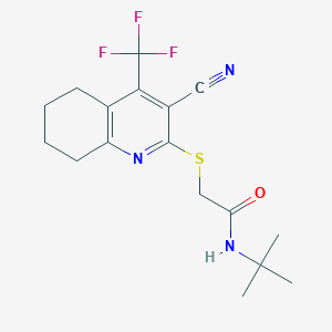 molecular formula C17H20F3N3OS B2425217 N-tert-butyl-2-{[3-cyano-4-(trifluoromethyl)-5,6,7,8-tetrahydroquinolin-2-yl]sulfanyl}acetamide CAS No. 905787-20-4