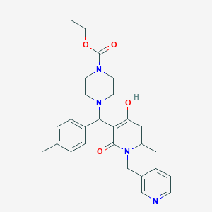 Ethyl 4-((4-hydroxy-6-methyl-2-oxo-1-(pyridin-3-ylmethyl)-1,2-dihydropyridin-3-yl)(p-tolyl)methyl)piperazine-1-carboxylate