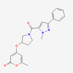 6-methyl-4-((1-(1-methyl-3-phenyl-1H-pyrazole-5-carbonyl)pyrrolidin-3-yl)oxy)-2H-pyran-2-one
