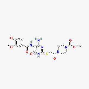 molecular formula C22H28N6O7S B2425284 Ethyl 4-(2-((4-amino-5-(3,4-dimethoxybenzamido)-6-oxo-1,6-dihydropyrimidin-2-yl)thio)acetyl)piperazine-1-carboxylate CAS No. 868226-88-4