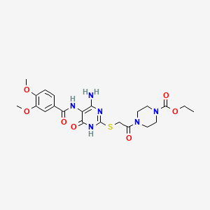 Ethyl 4-(2-((4-amino-5-(3,4-dimethoxybenzamido)-6-oxo-1,6-dihydropyrimidin-2-yl)thio)acetyl)piperazine-1-carboxylate
