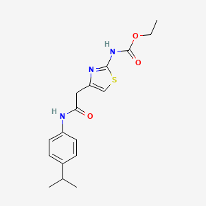molecular formula C17H21N3O3S B2425299 Ethyl (4-(2-((4-isopropylphenyl)amino)-2-oxoethyl)thiazol-2-yl)carbamate CAS No. 946236-69-7