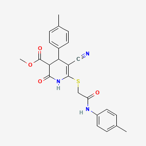 molecular formula C24H23N3O4S B2425341 Methyl 5-cyano-2-hydroxy-4-(4-methylphenyl)-6-({2-[(4-methylphenyl)amino]-2-oxoethyl}sulfanyl)-3,4-dihydropyridine-3-carboxylate CAS No. 383896-61-5