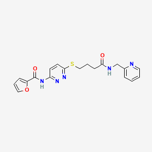 molecular formula C19H19N5O3S B2425348 N-(6-((4-oxo-4-((pyridin-2-ylmethyl)amino)butyl)thio)pyridazin-3-yl)furan-2-carboxamide CAS No. 1105211-36-6